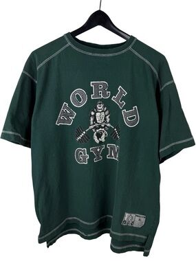 Vintage 90s RARE World Gym Logo Green Athletic Streetwear Shirt Size XL